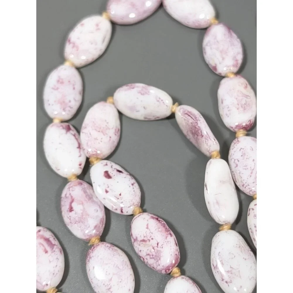 Vintage Italian Mottled Glass Bead Necklace Purple Single Long Strand 52